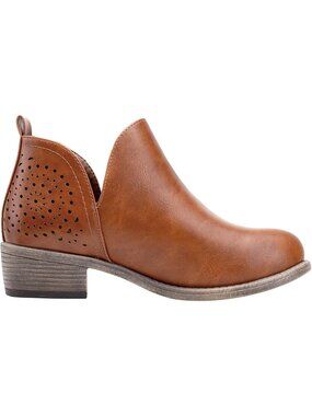 Women's Classic Perf-912-Red Brown Leather Western Ankle Low Heel Cutout Boots